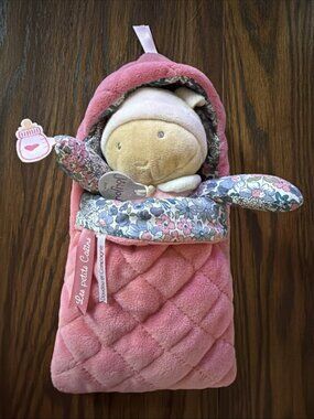 JOLIJOU Paris Pink BABY DOLL w Floral SWEET PEA Swaddle Sack Plush Stuffed Toy